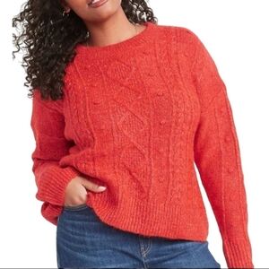Old Navy Red Marled Knit Popcorn Cable Sweater Size XL